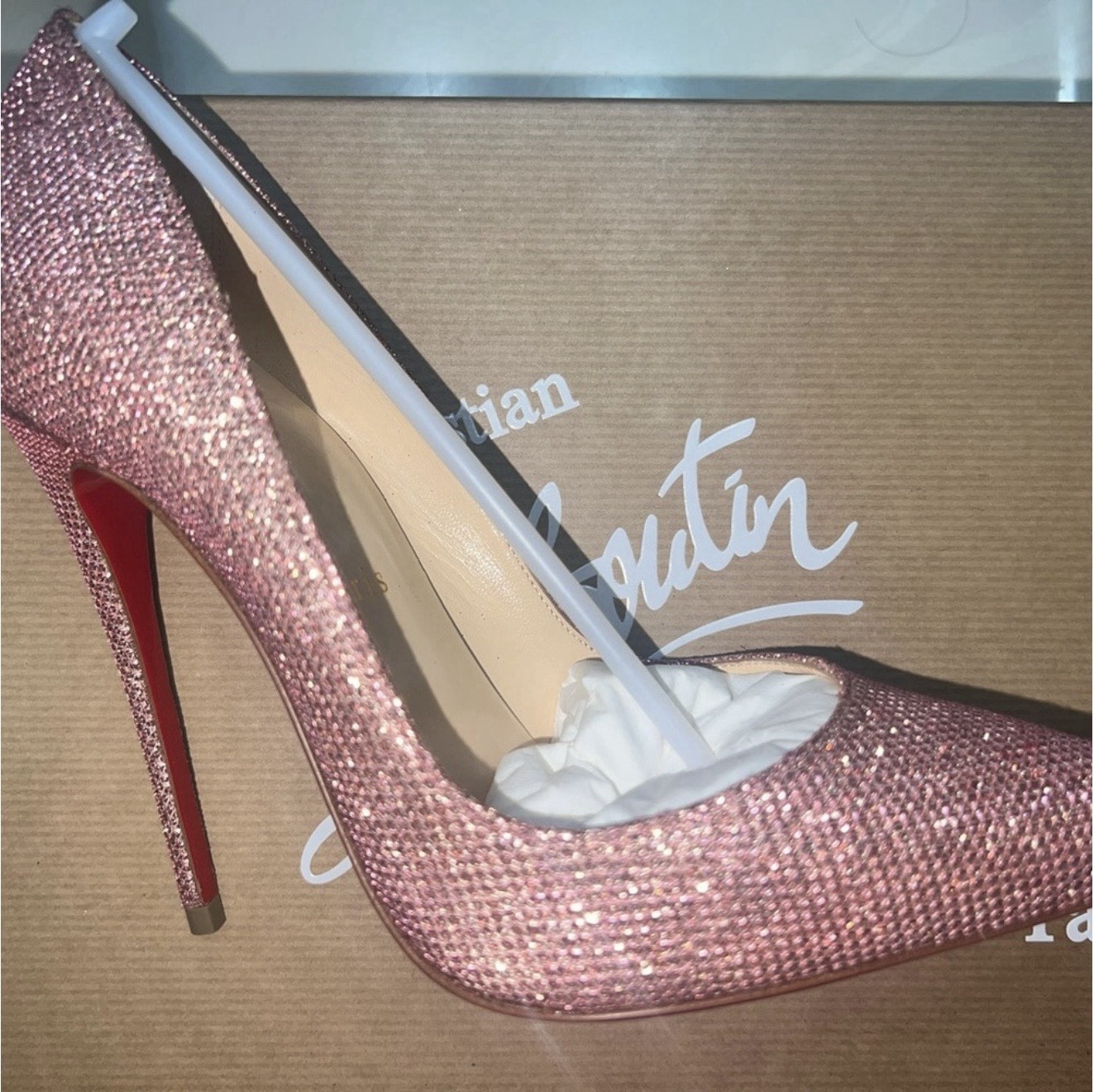 Christian Louboutin Pink Glitter Leather Pointed Toe Stiletto Pumps EU 37