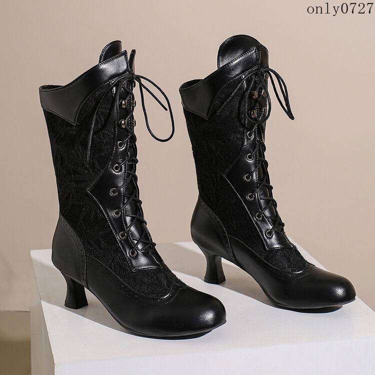 Women’s Kitten Heel Ankle Boots Lace Up Faux Leather Wing Tip Shoes 48/49/50 Hot