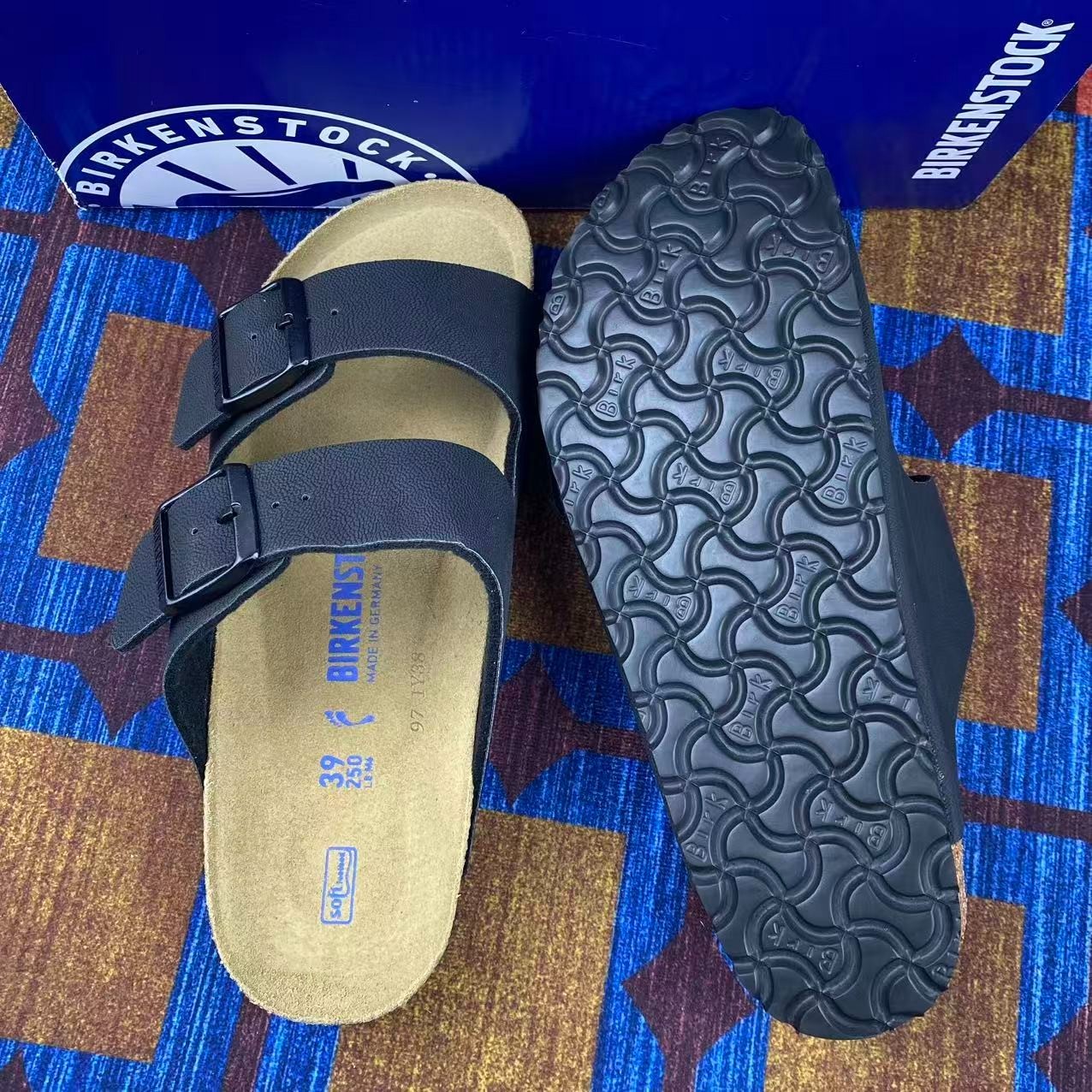 NEW Birkenstock Arizona Birko-Flor Unisex Adults Sandals Black/Blue–All Sizes