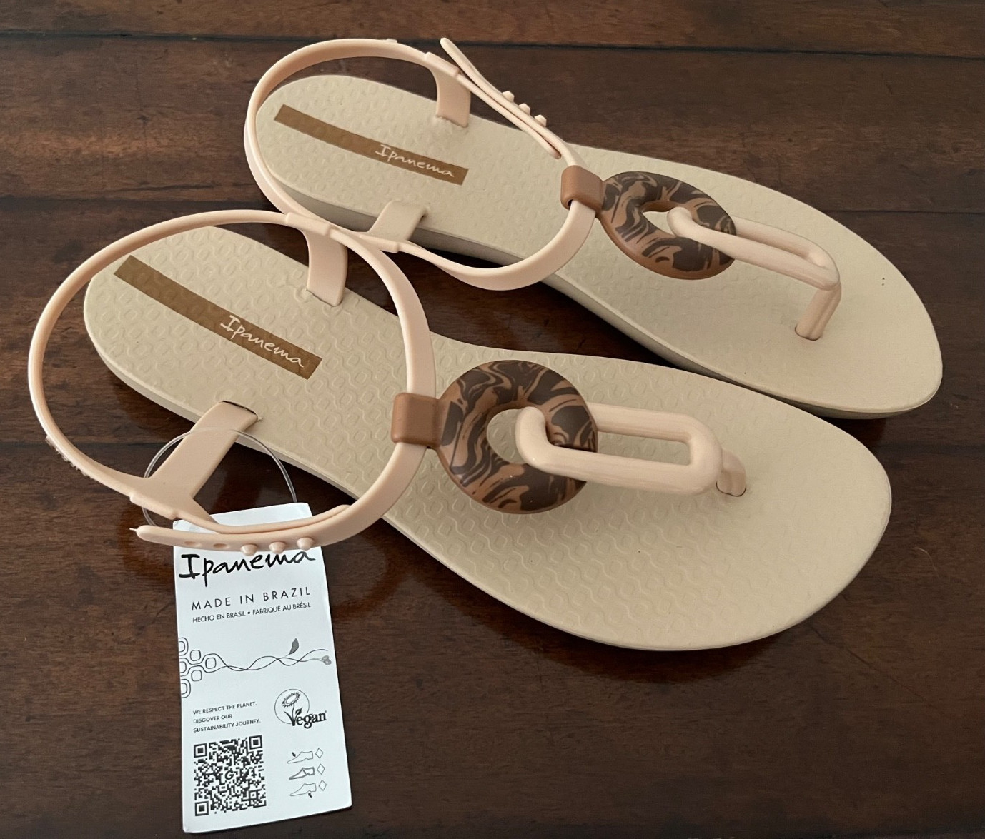 Ipanema Brazil Womens Class Marble Sandal Taupe Brown Size US 6 EU 37 Vegan