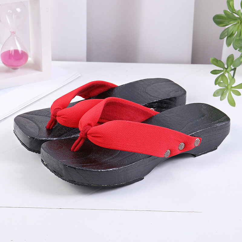3.5cm Heel Geta Japanese Clogs Slippers Wooden Flip-flops Soild Color Costume US