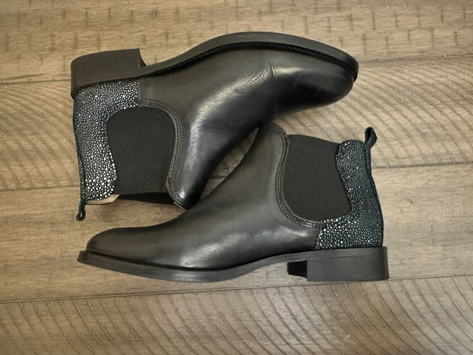 NAVYBOOT ANKLE BOOT BOOTIE Black SPECKLED Suede Italian Leather Size 38 /￼ 7.5