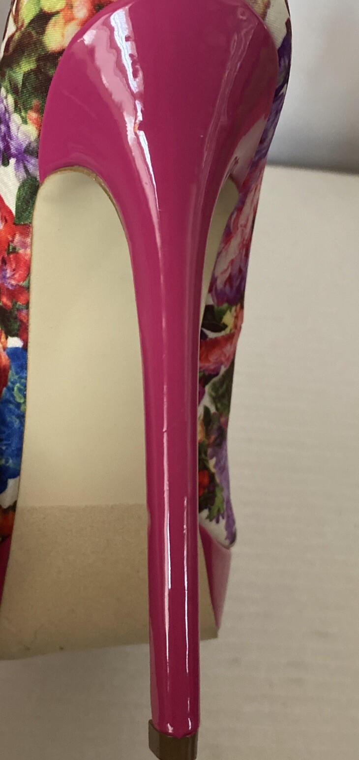 Madison By Shoe Dazzle Women’s SZ 7 Pink Floral Patent Leather Stiletto Heel
