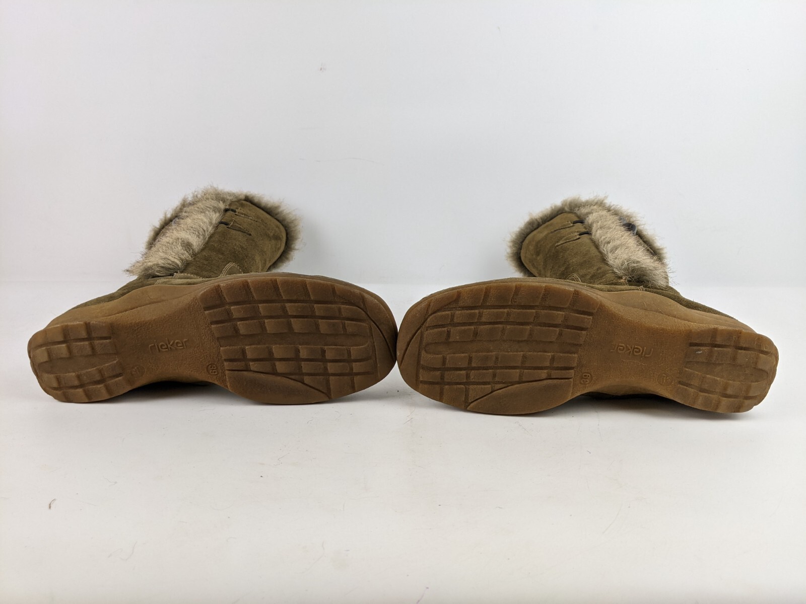 Rieker Faux Fur Lined Olive Side Zip Boots Size 39 US Size 8.5 Winter Fall
