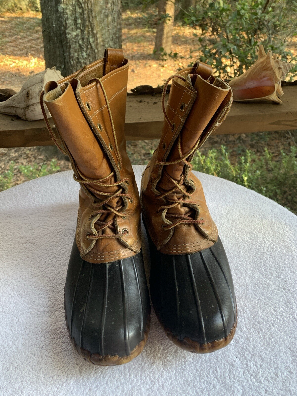LL Bean Duck Boots Women 9M Made in USA Brown Genuine Leather Maine Hunting READ