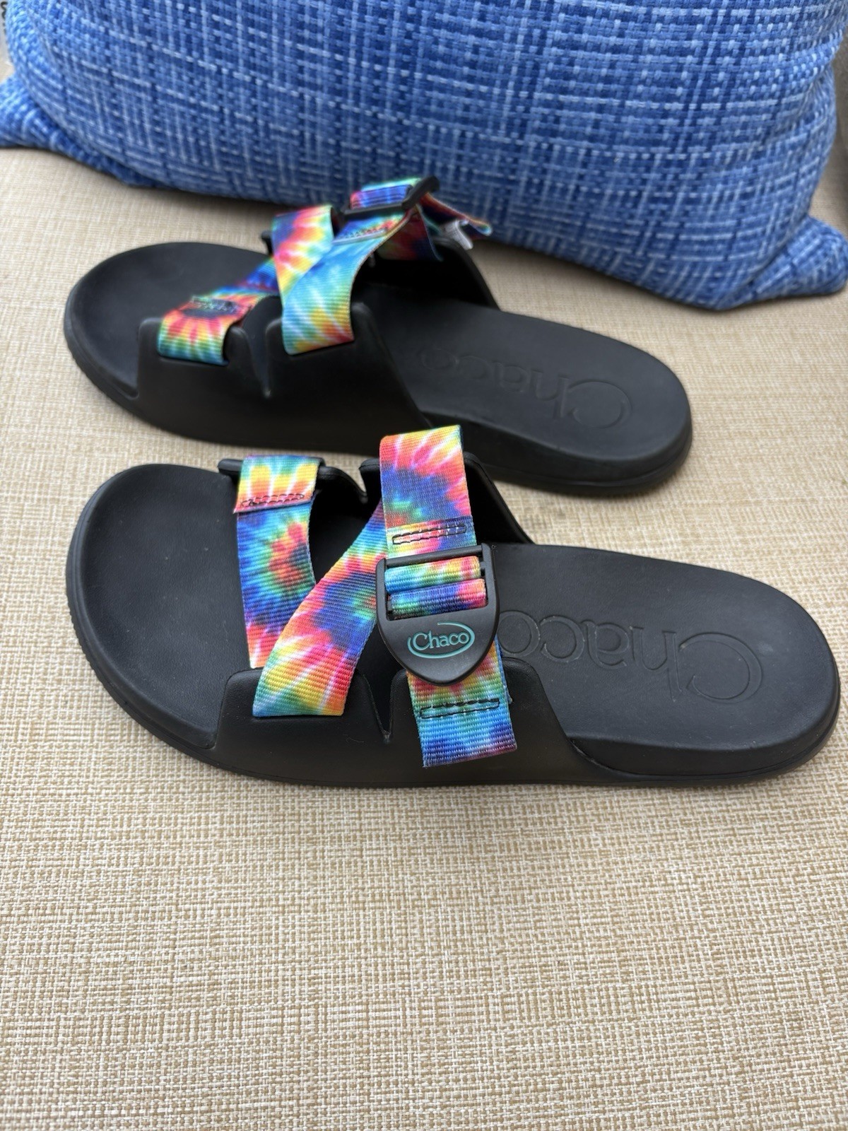 CHACO CHILLO SLIDES WOMENS 7 RAINBOW TIE DYE SO COMFY SUPPORT CASUAL WORN ONCE