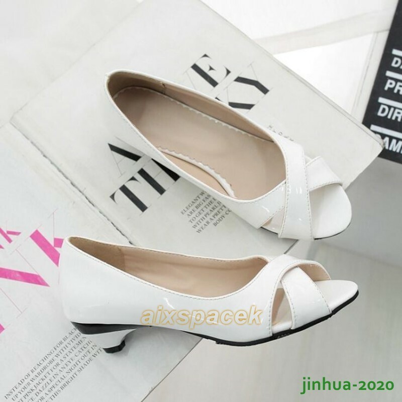 Women’s Dress Pull On Leather Sandals Shoes Open Toe Low Wedge Heel Pumps Lady