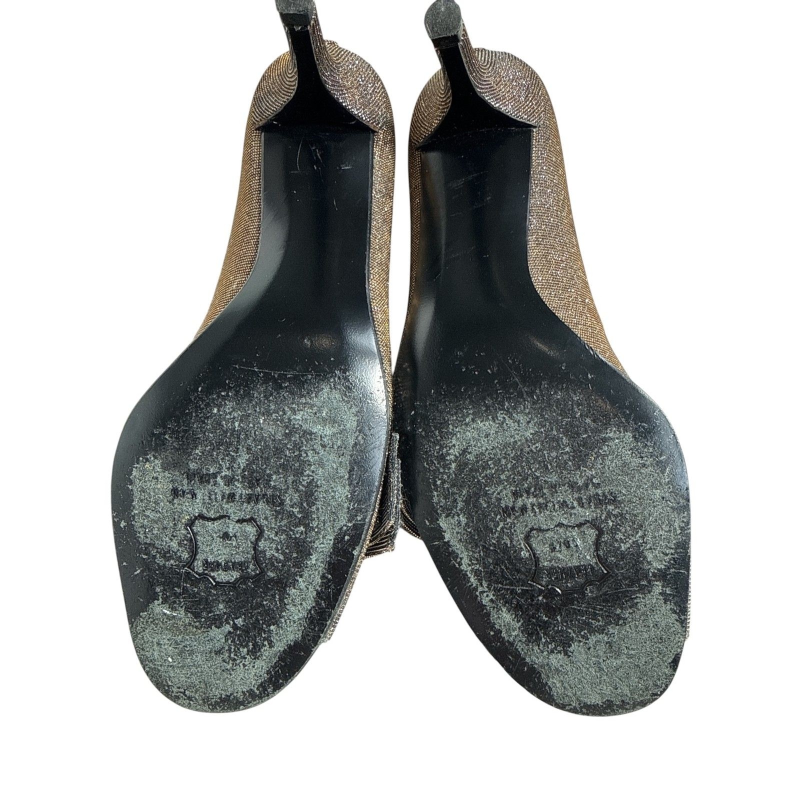 Stuart Weitzman Metallic Glitter «Bowover» Peep Toe Pump 7N EUC $398