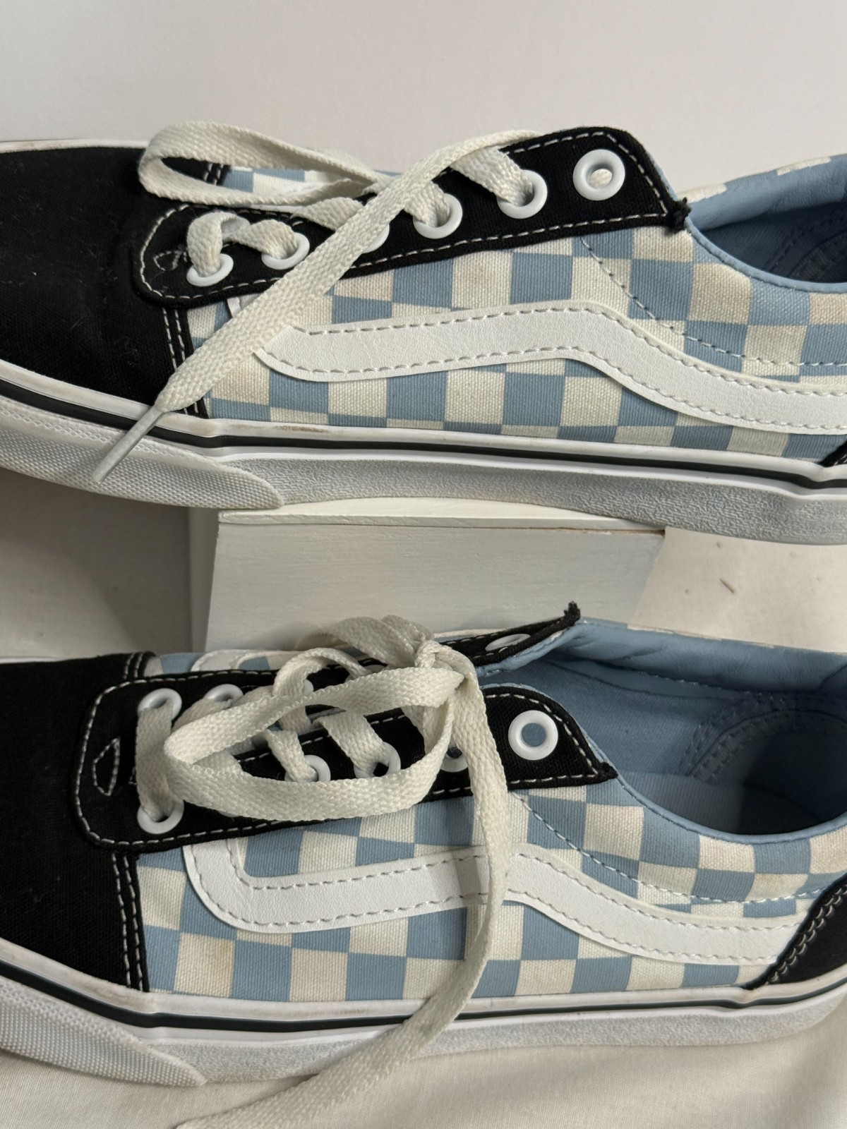 Vans Old Skool Blue Checkerboard Sneakers Womens Sz 7 Black Toe Skate Shoes Low