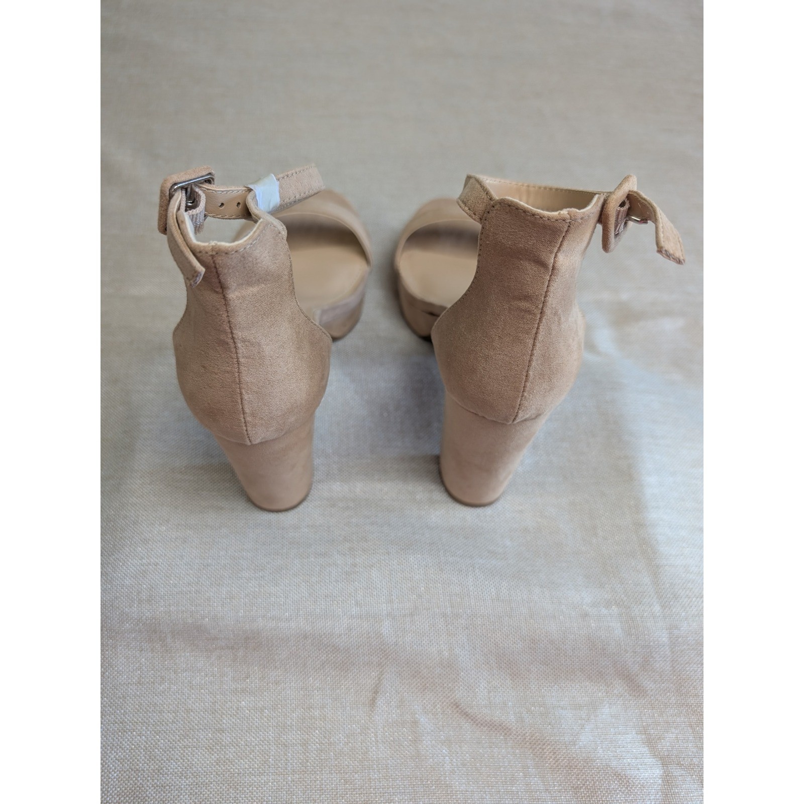 Ankis Platform Sandals Womens Size 9 Nude Tan New Block Heel Ankle Strap Suede