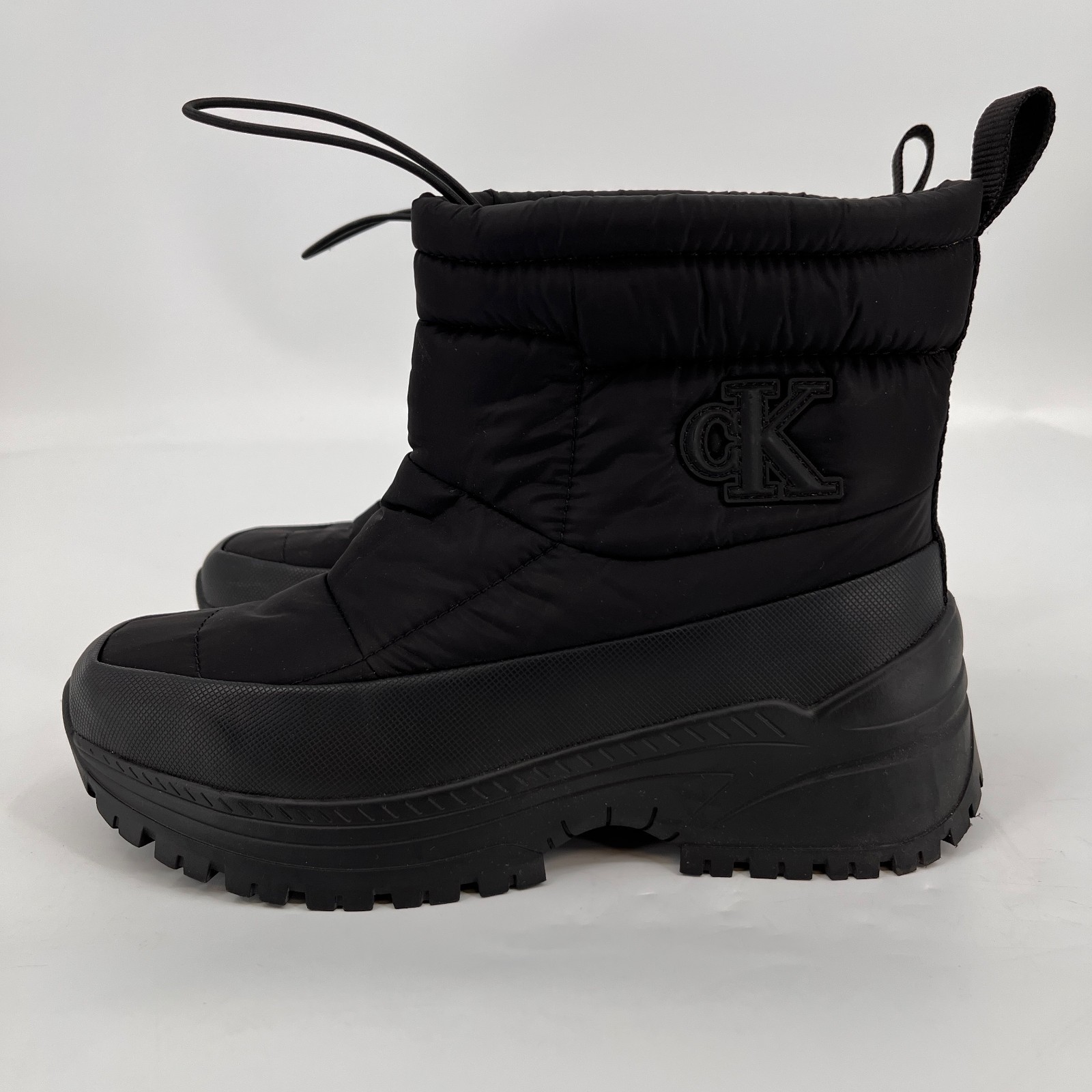 Calvin Klein Nelsa Ankle Boot Black Size 7.5 Synthetic Textile Lug Sole