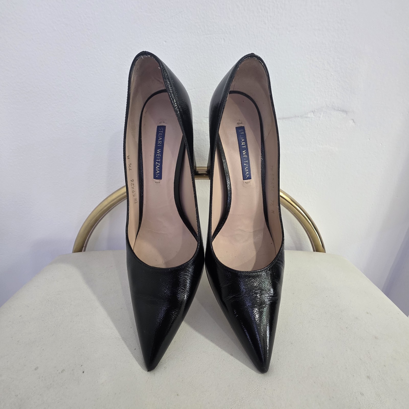 Stuart Weitzman Power Block 75 Patent Leather Classic Block Heel 7.5 M