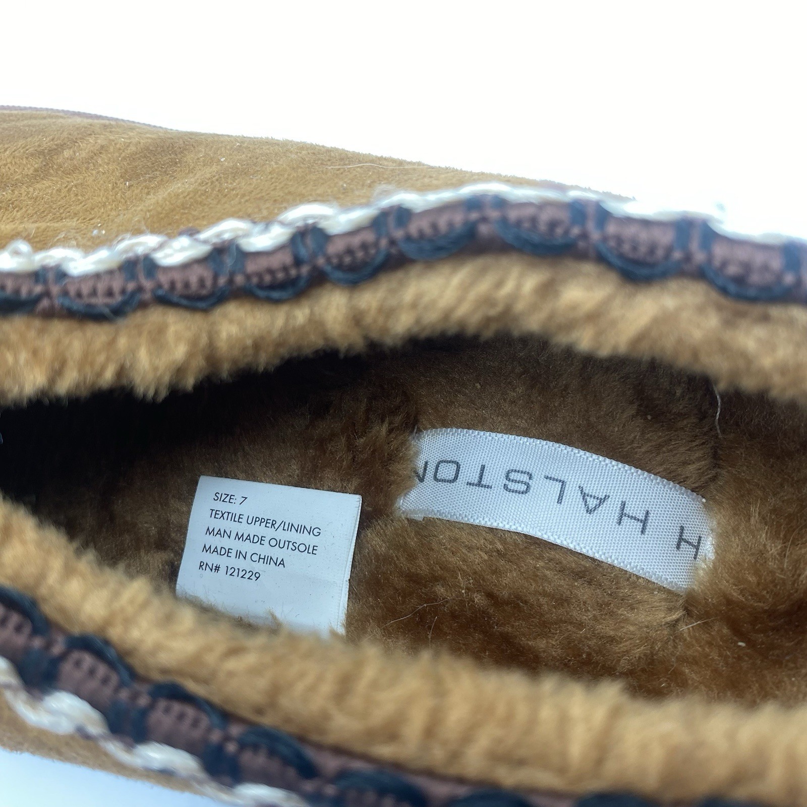 Halston Womens Slip-On Mules Cognac Faux Suede Size 7 Warm Winter Platform Slip