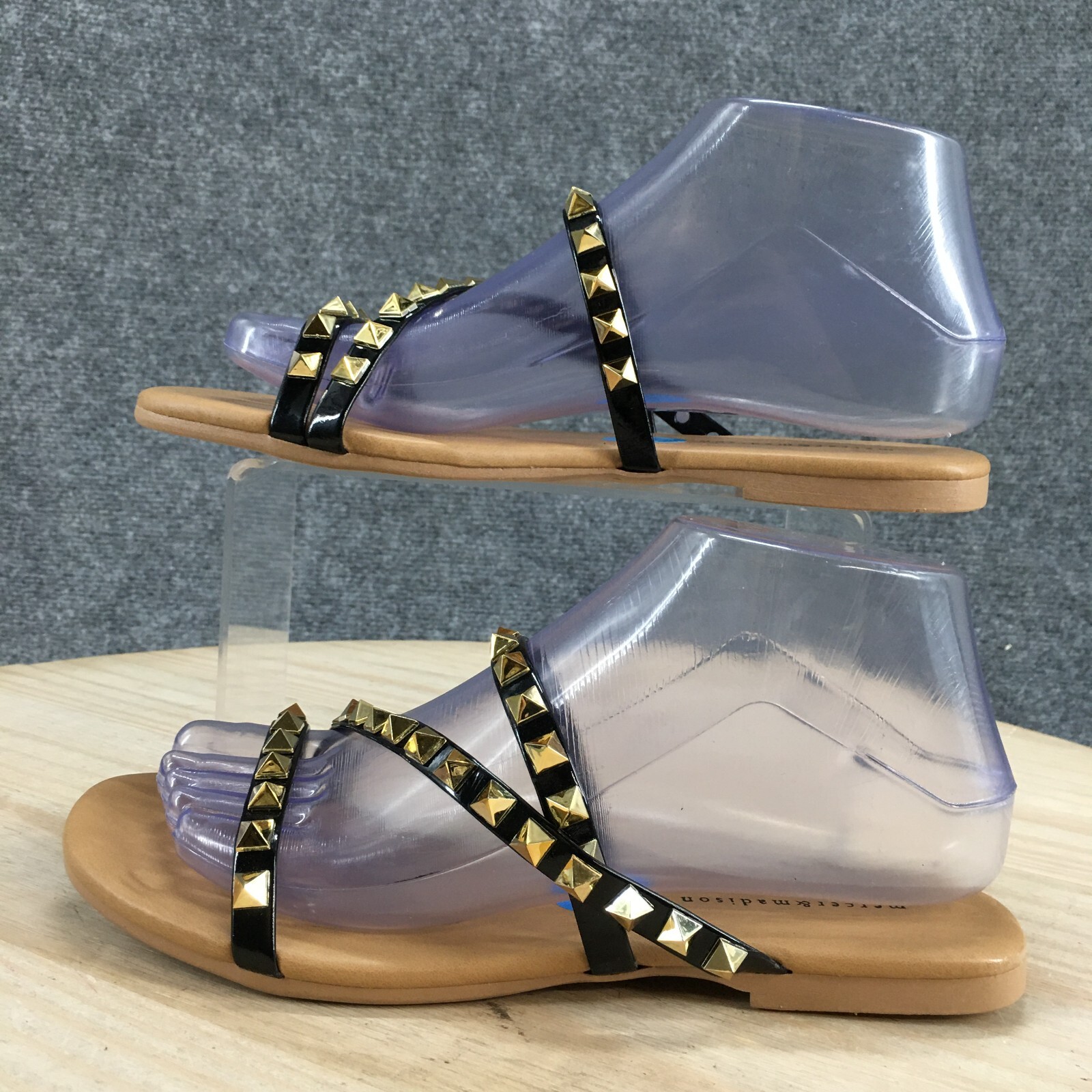 Mercer And Madison Sandals Womens 6.5 Studded ZStrap Slip On Flats Slide Brown