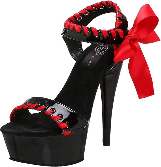 Pleaser DELIGHT-615 6″ Heel Ankle Strap PF Sandal, Blk-Red/Blk, 12
