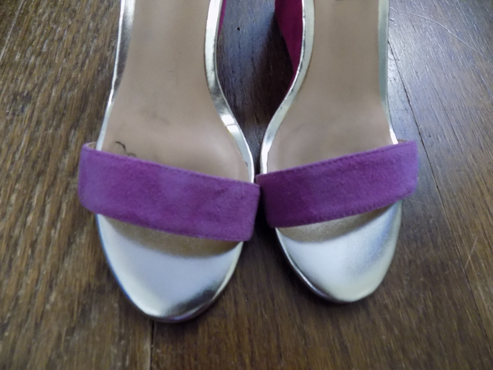 Steve Madden Sylan Purple Pink Orange Suede Ankle strap wedge 3.25″ Sandals 7.5
