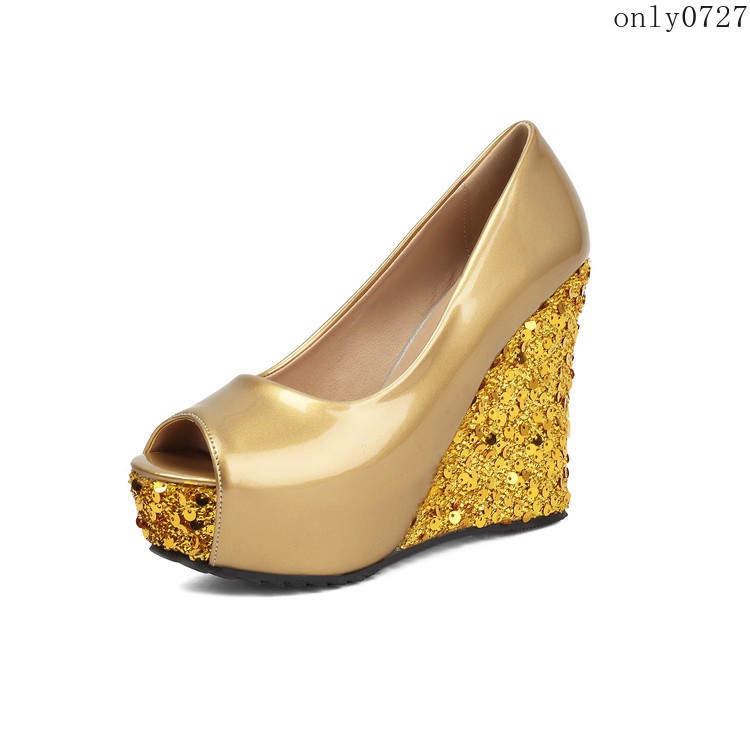 Women’s High Wedge Heel Platform Sequins Clubwear Sandals Shoes Wedding Fashion