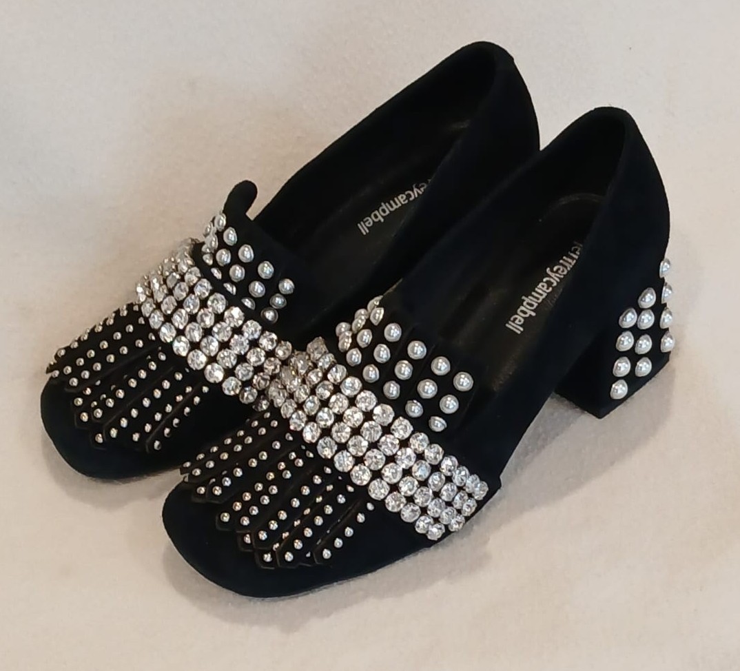 Jeffrey Campbell Black Suede «Bernice» Size 8 with Pearls, Studs and Rhinestones