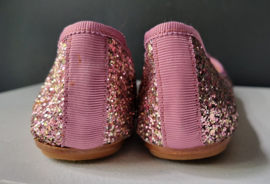 KATE SPADE NEW YORK PINK GLITTER BALLET FLATS w/GROSGRAIN FLAT BOW Sz 6