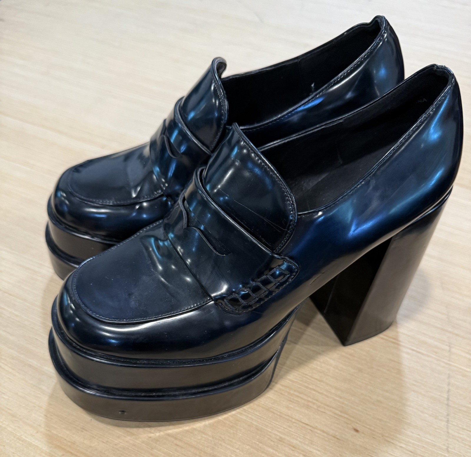 Vintage Forever 21 Black Faux Leather Platform Heels Women’s Size 10 Retro Rare