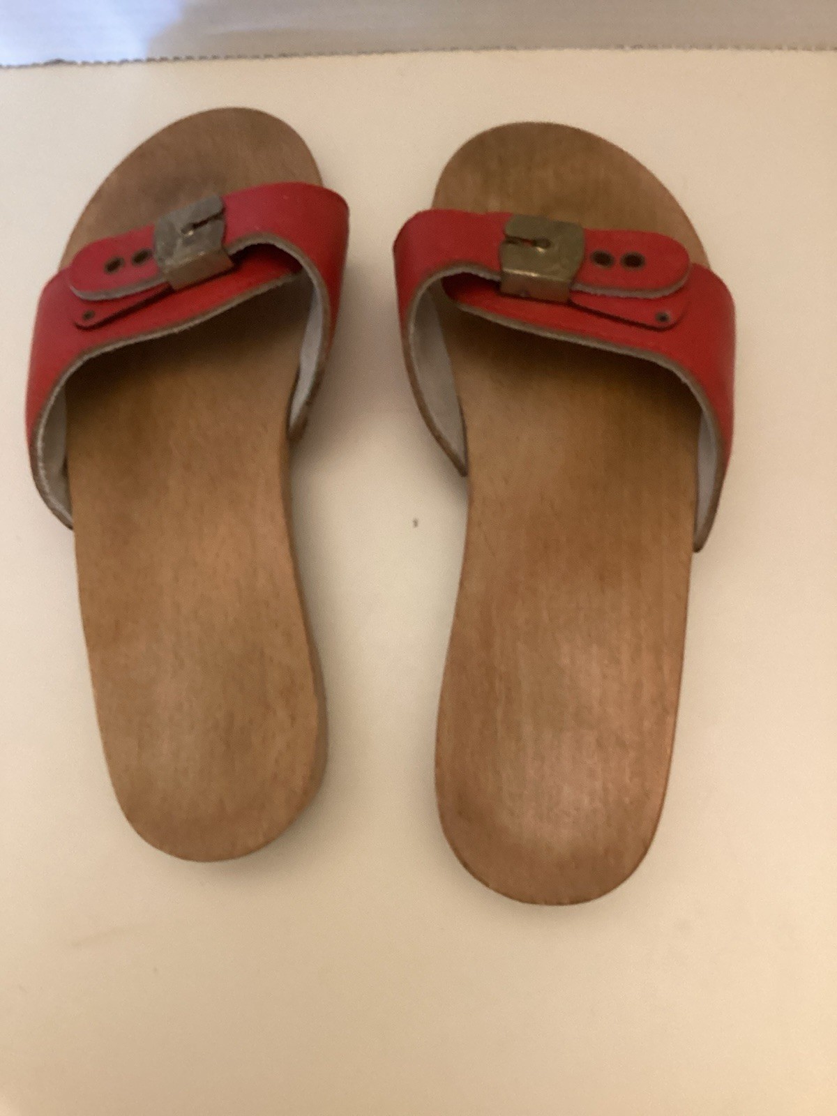 Dr Scholl’s Red & Wood Sandals Vintage 1970’s Size 5 Austria