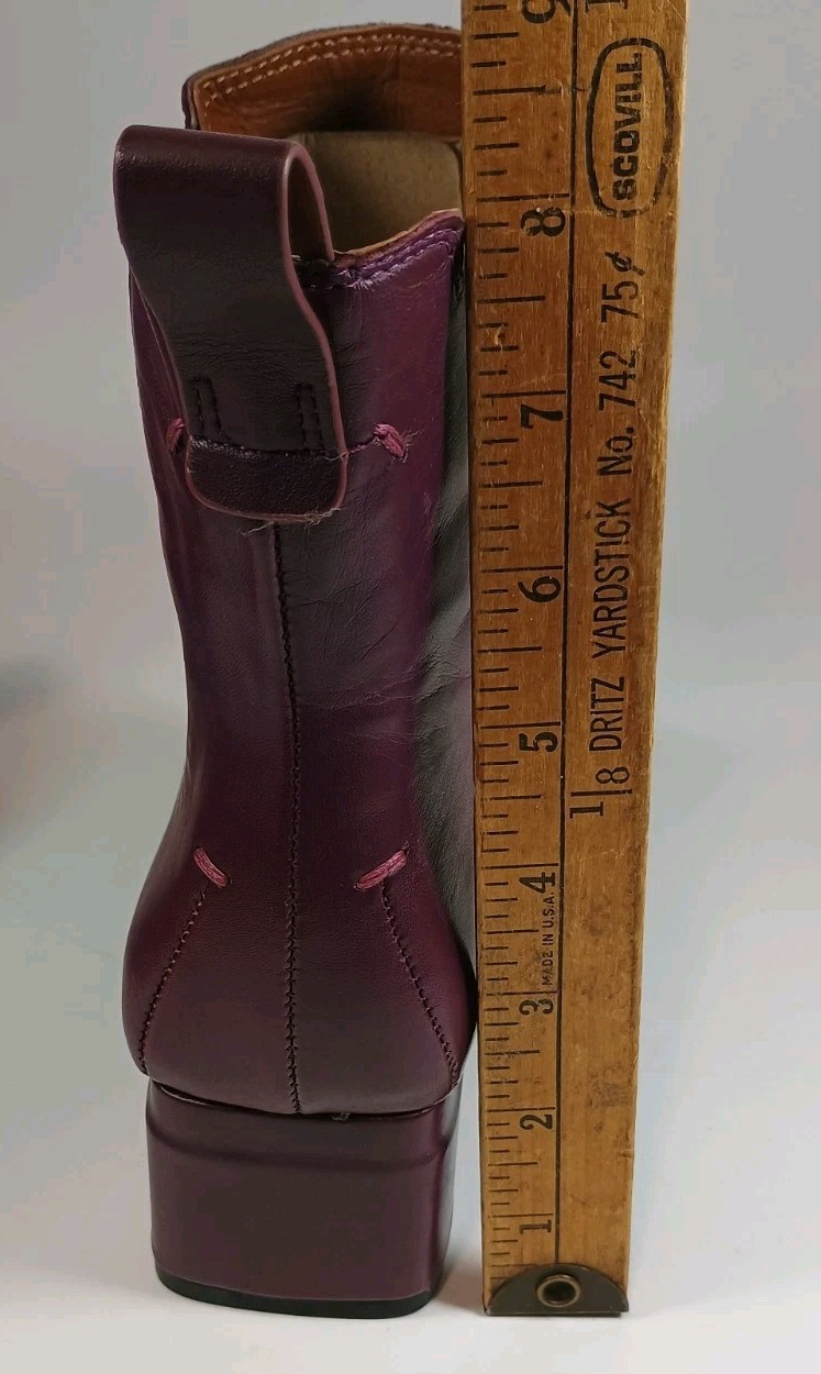 Franco Sarto Waxton Square Toe Block Heel Bootie Plum Purple Leather US 11M NWOB