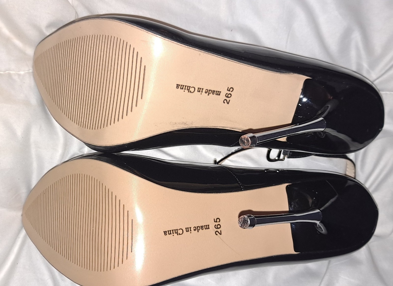 6″ Metal Spike Heels Black Patent Size 13 Opera Pumps Ankle Strap