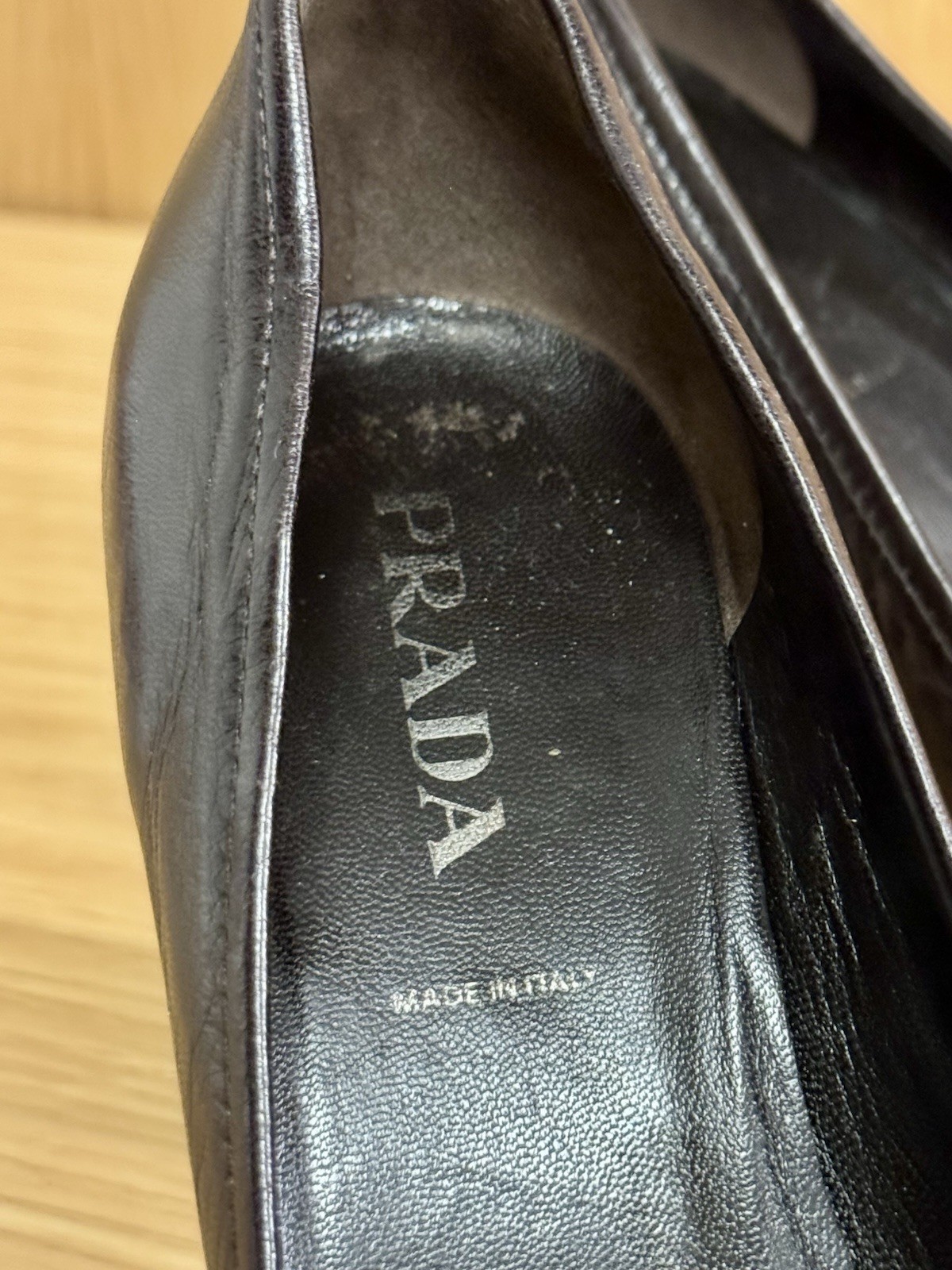 Prada Black Leather Square Toe Block Heel Pump, Women’s IT 36 / US 6, Y2K Shoes