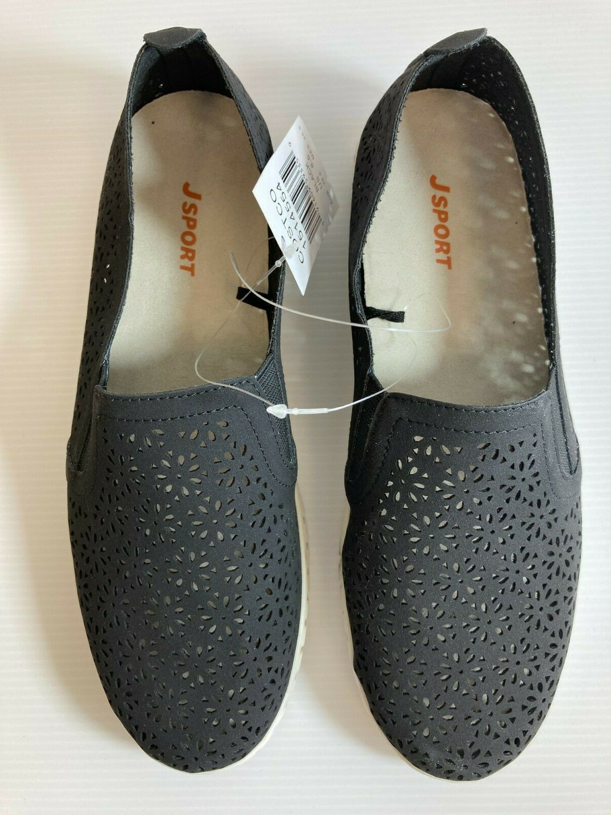 JSport Ladies’ Floral Laser Cut Pattern Slip On Shoes BLACK New