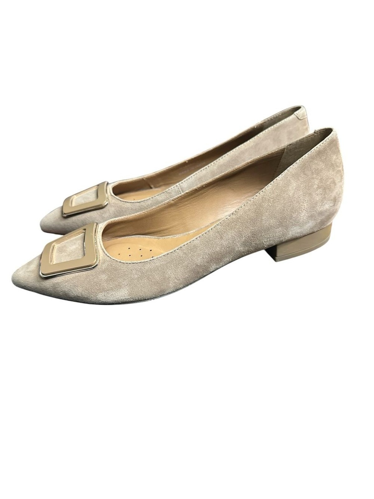 GEOX Pointed Toe Beige Brown Suede Leather Ballet Flats Accent Minimalist 38