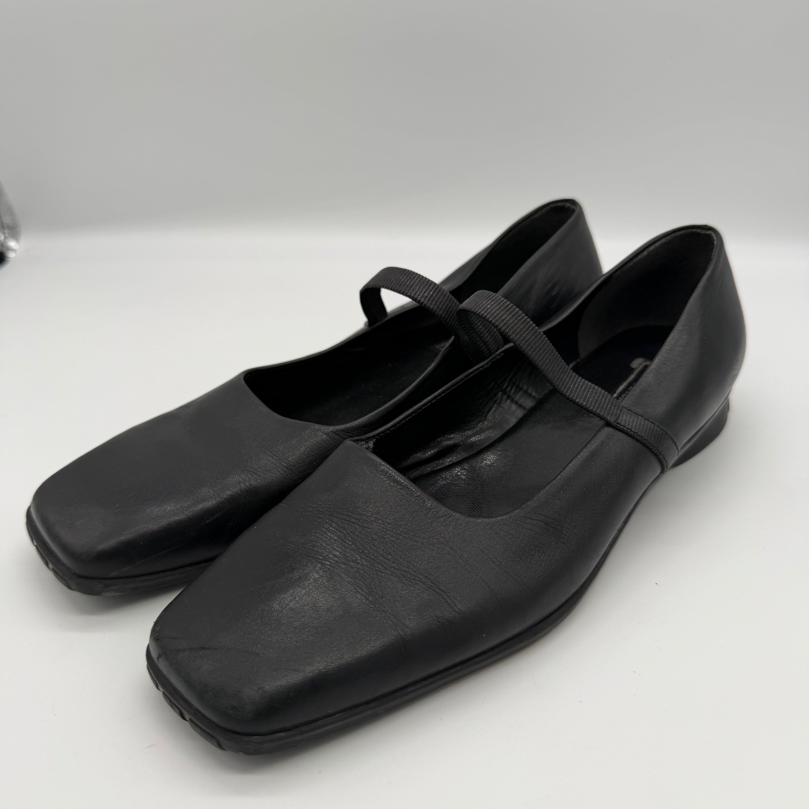 Enzo Angiolini EA Flexo Black Leather Mary Jane Square Toe Flats 8.5M