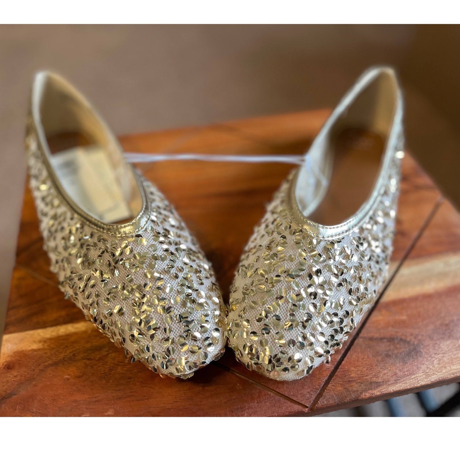 A New Day Womens Gold Sequin Ballet Flats Memory Foam Size 10 Sparkly Glam Shoes