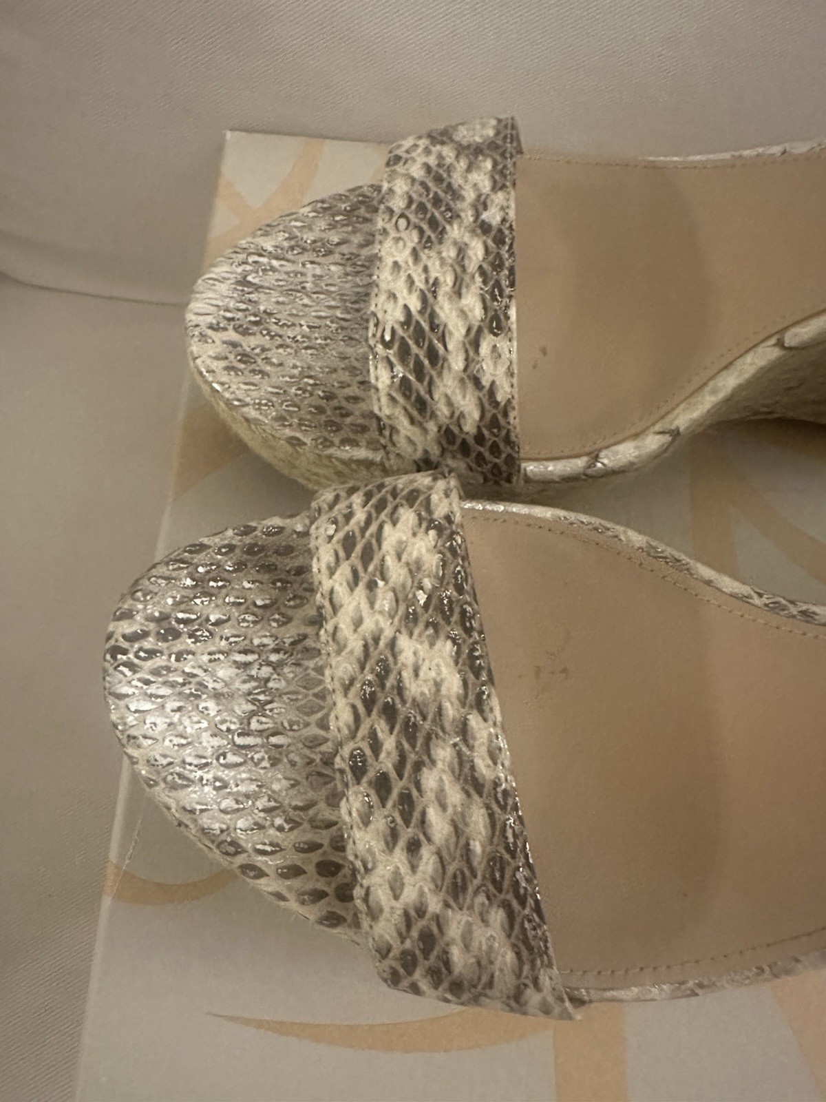 Via Spiga Silver Snake Print Wedge Sandals Ankle Strap Buckle US 10 M Used once