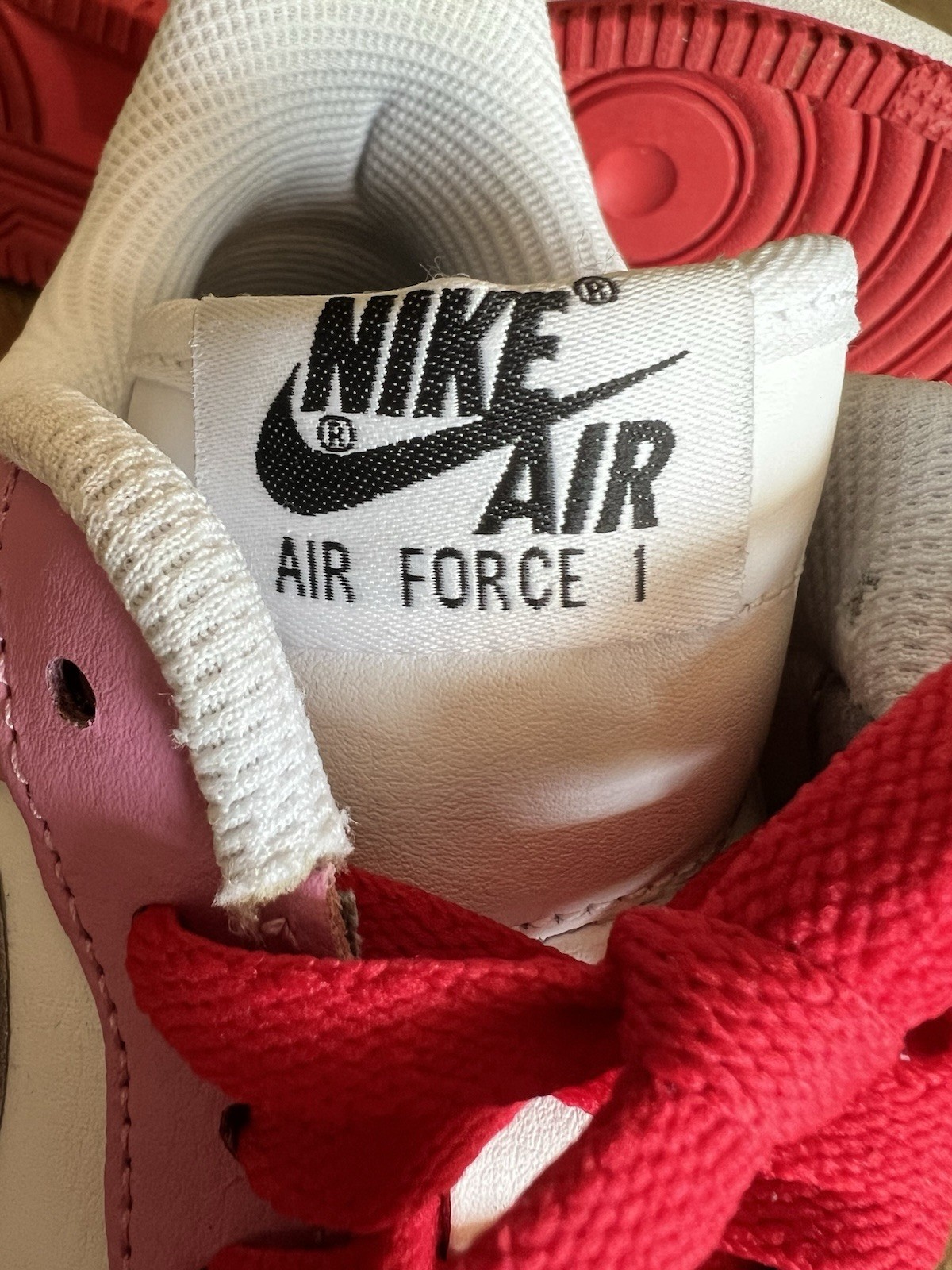 Custom Nike ladies Air Force 1 Sneakers in White, Pink & Red Sz 8