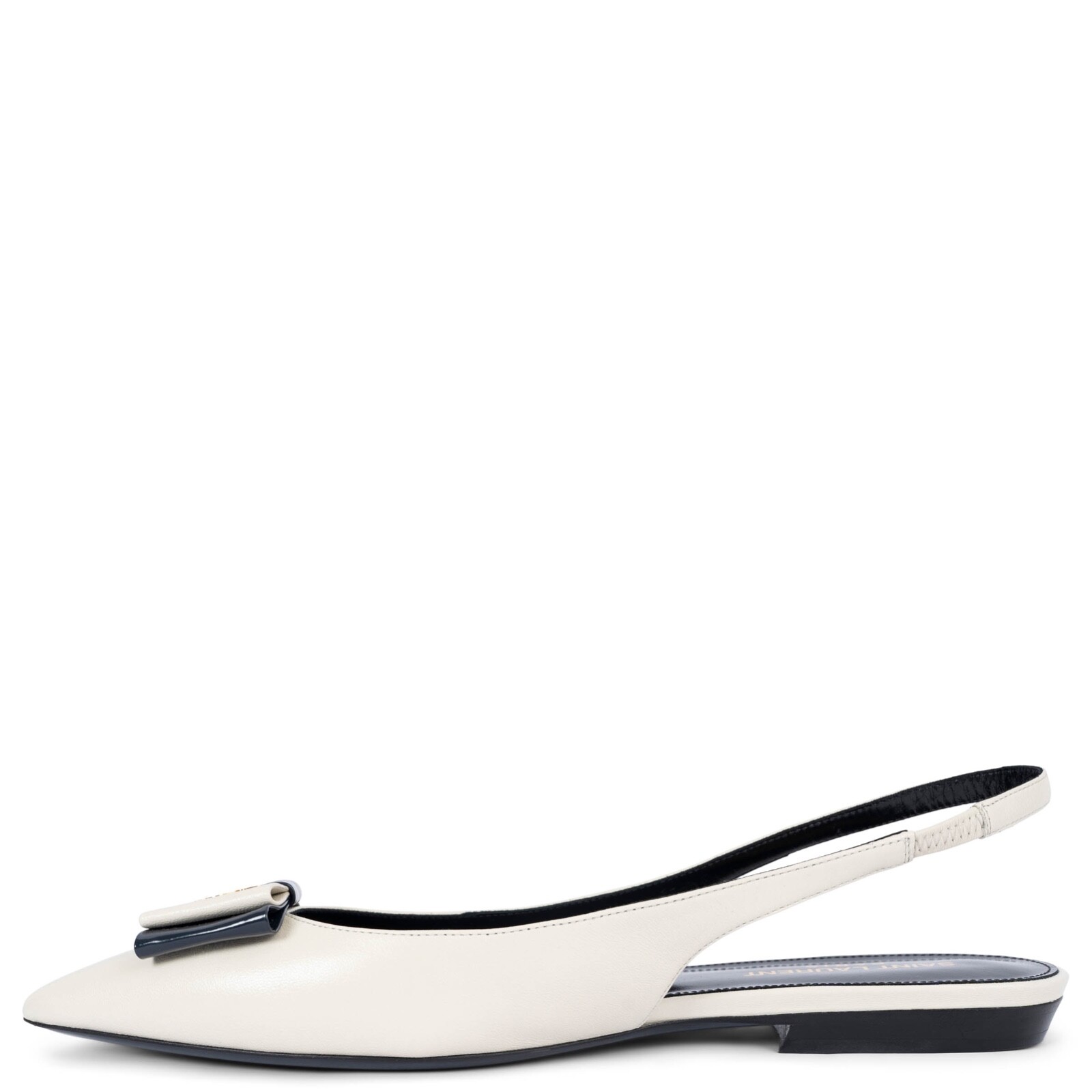 70044 auth SAINT LAURENT cream & navy leather 2021ANAIS Slingback Flats Shoes 38
