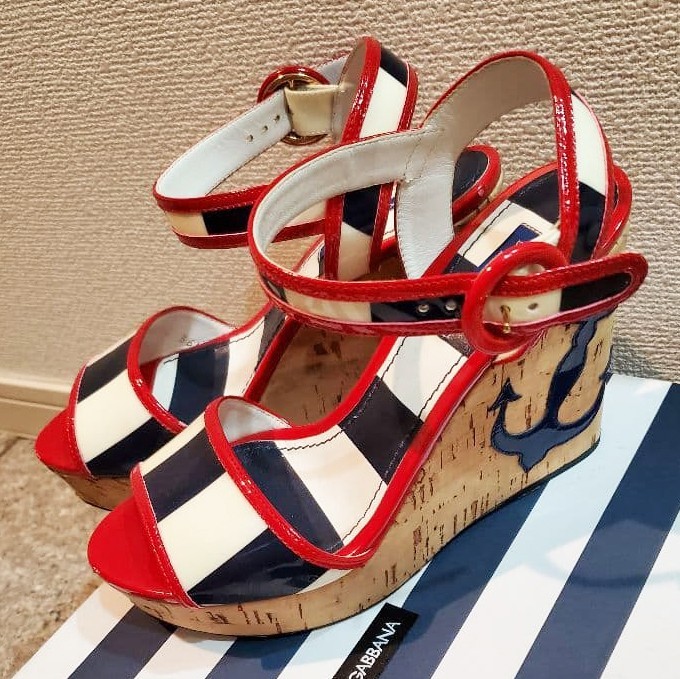 Dolce & Gabbana Anchor Logo Wedge Heels Sandal Women’s Size EU36 / US6 With Box