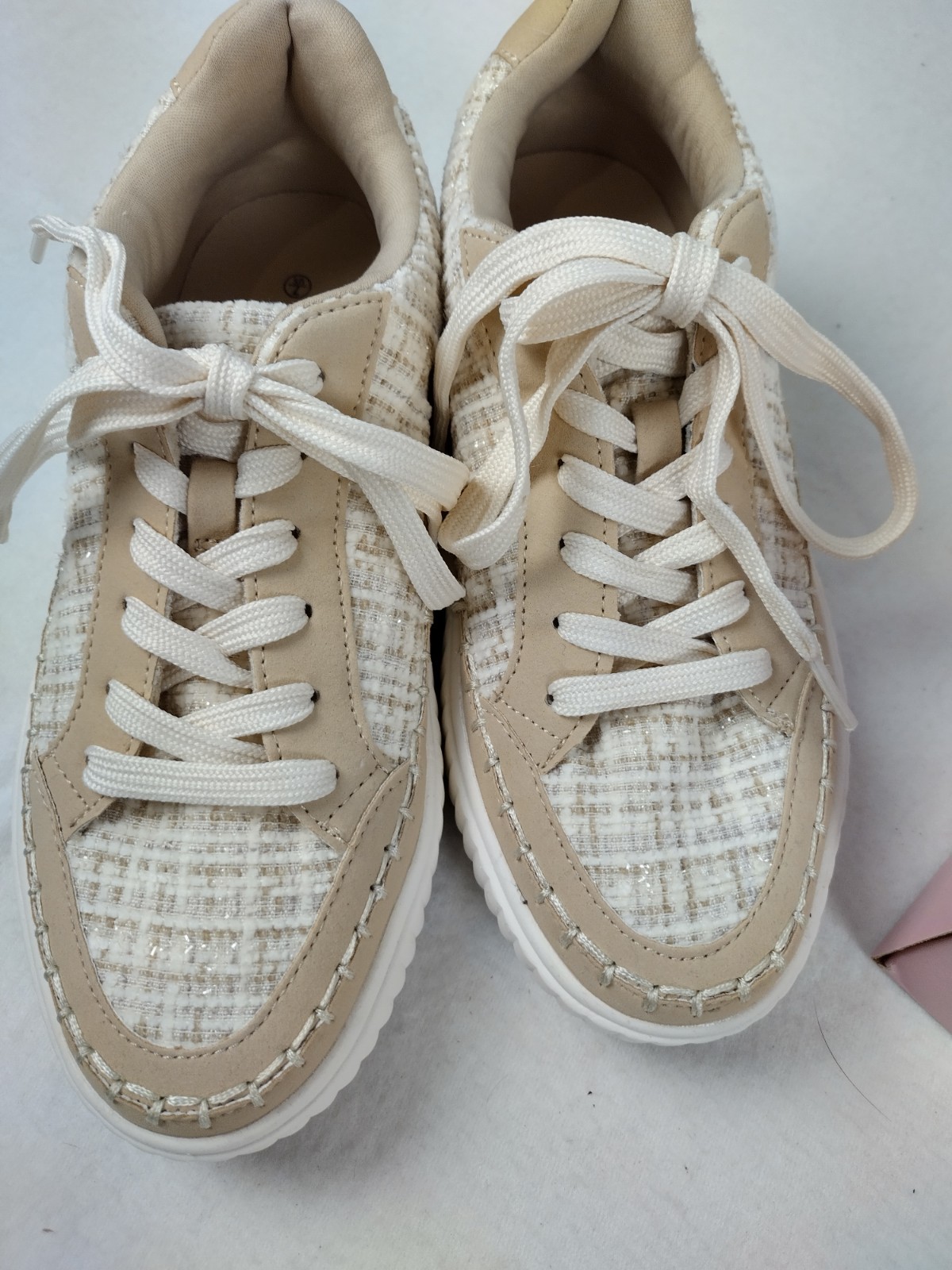 Serra Women’s Size 7 Platform Wedge Crochet Fabric Beige With Box Summer Fashion