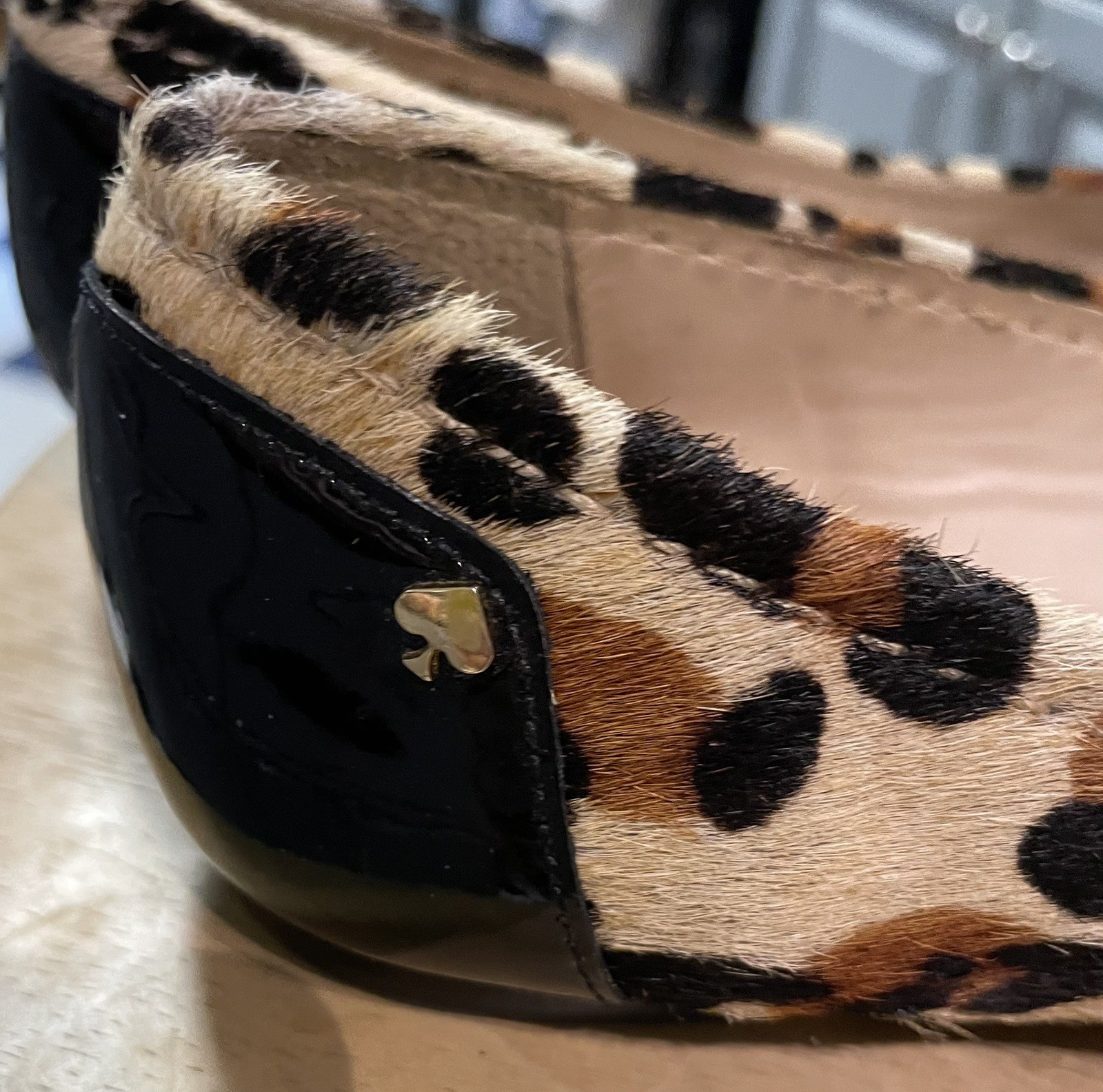 KATE SPADE Leopard Calf Fur Ballet Flats * 8.5 B* Red Patent Leather Trim
