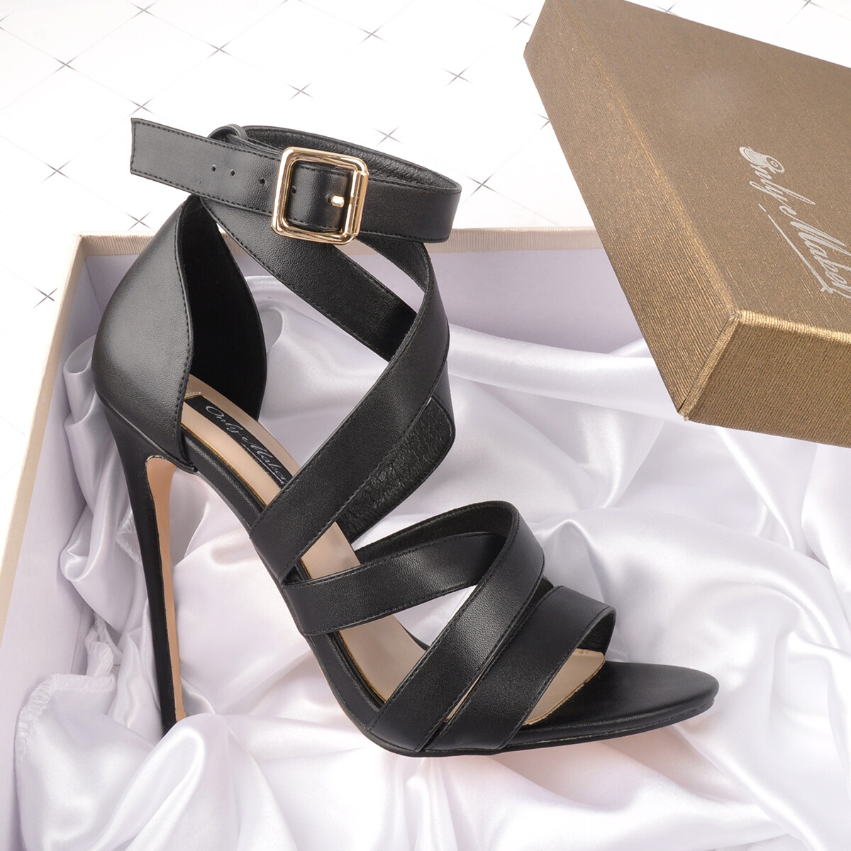 Onlymaker Womens Cross Strap Stiletto Open Toe Sandals Sexy High Heel Ankle Shoe