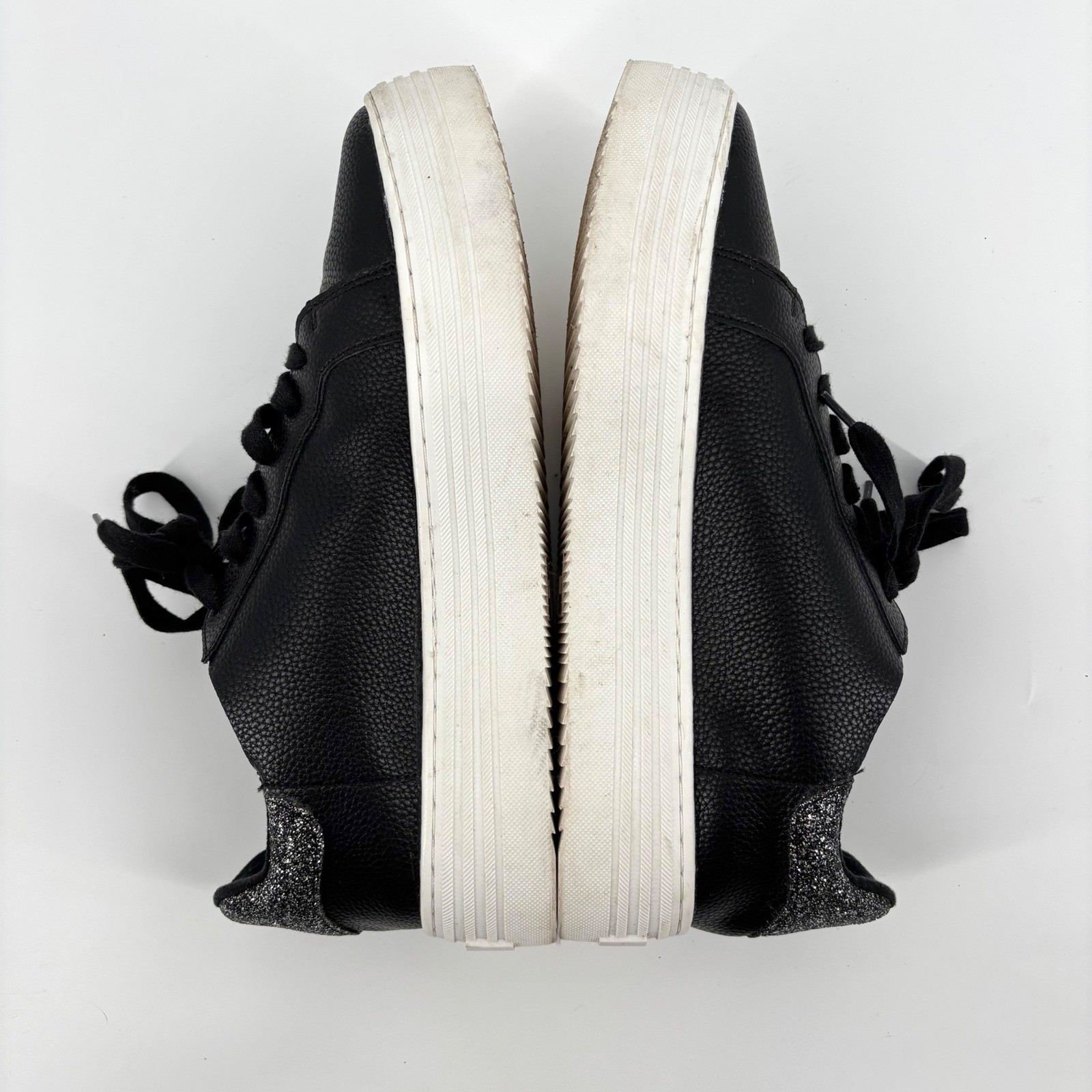Joy Platform Comfort Leather Sneakers Size 10W Black White Glitter Heel Casual