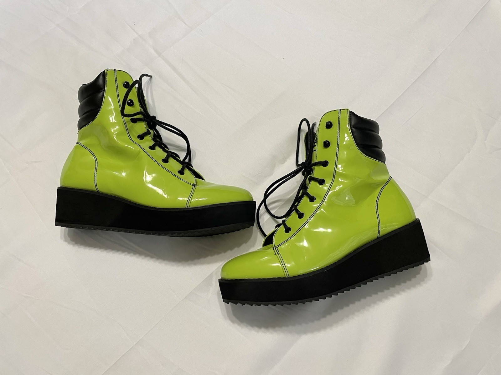 Strange Cvlt By Yru Neon Green Darby Patent Boots Women’s Size 9
