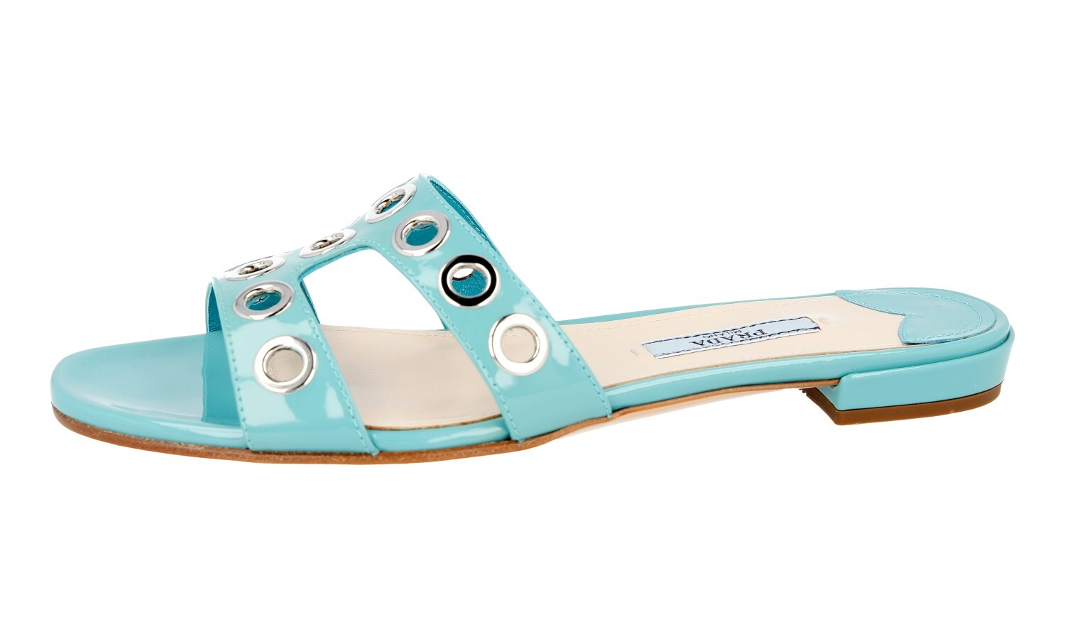 PRADA Patent Leather Slides Sandals – 1XX250 – Turquoise – NEW – US 6.5 EU 36,5