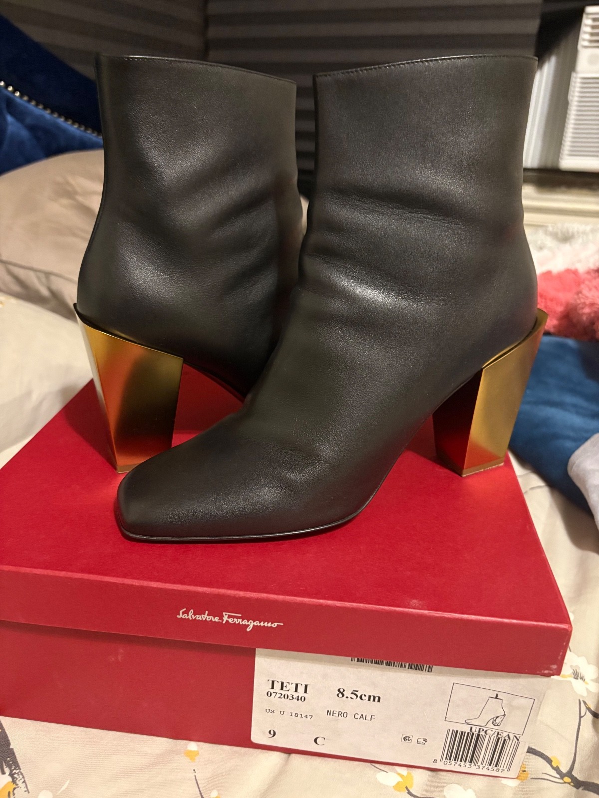 Salvatore Ferragamo Teti Women’s Black Gold Heel size 8.5cm