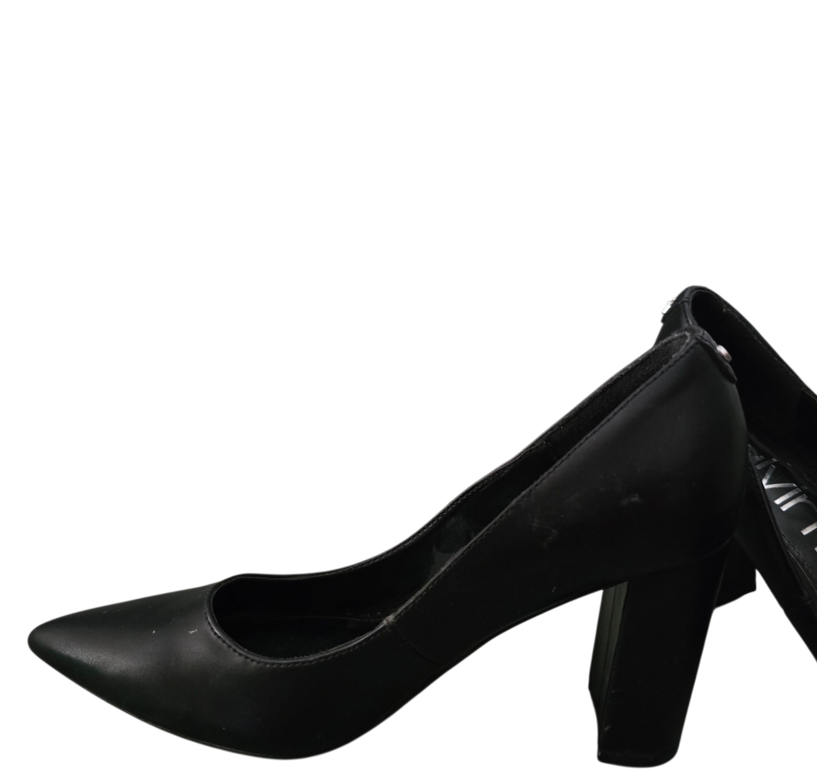 Calvin Klein Block Heel Sz 6M 3.25 in. Heel Black Faux Leather Pumps Col. Black
