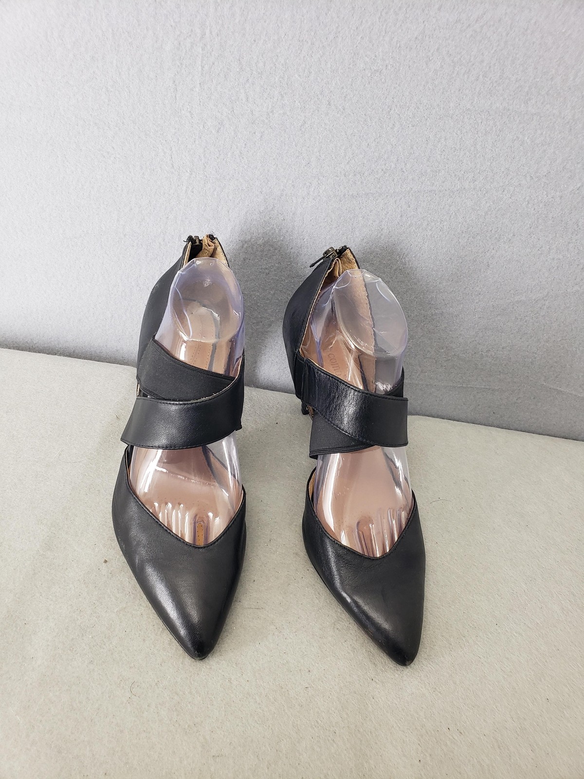 Corso Como Womens Stiletto 10M Black Pointed Toe Dress Heels Zipper Strap Shoes