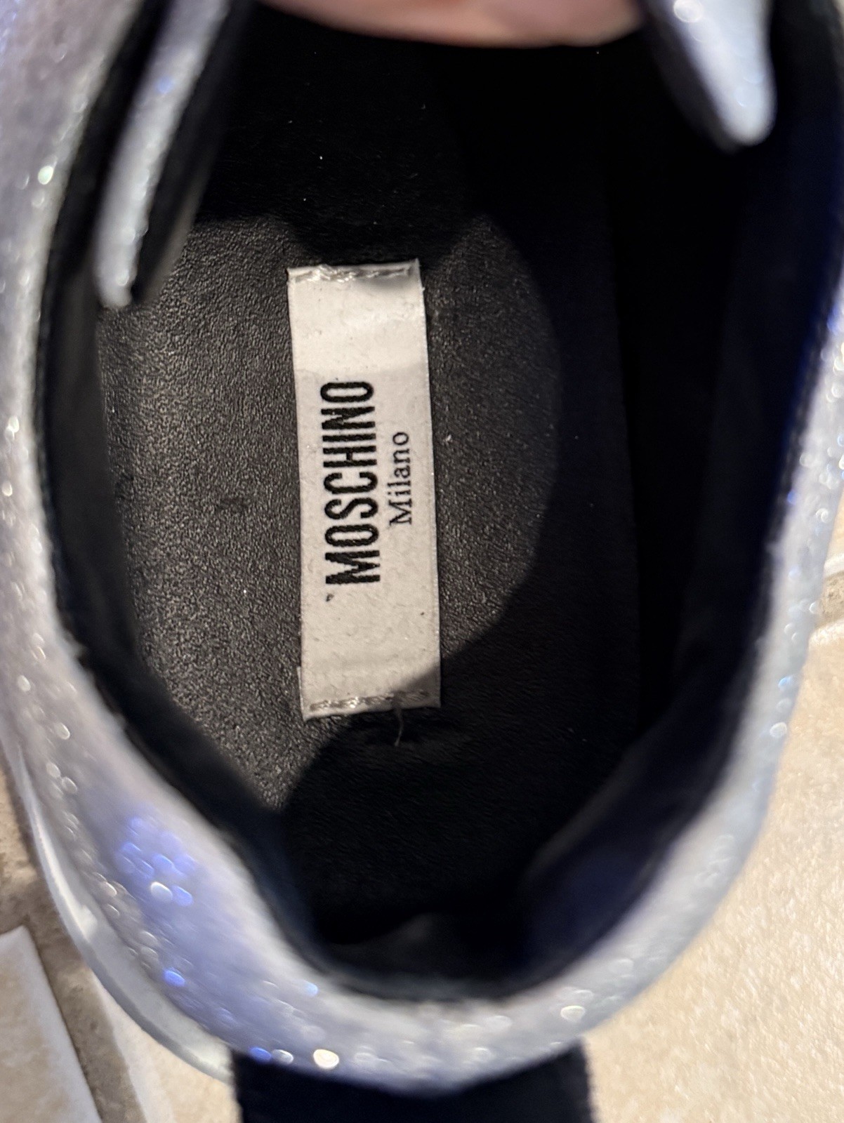 MOSCHINO Silver Glitter Sneakers 36 with Box