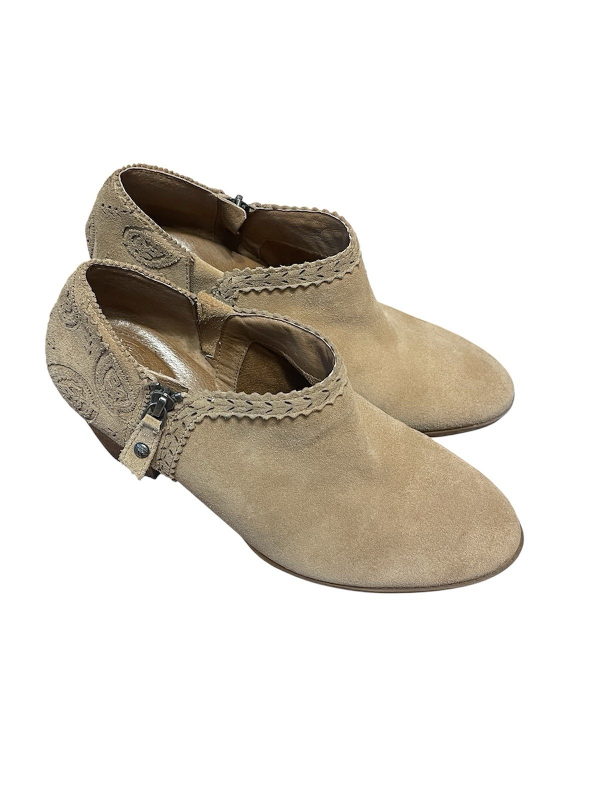 Nurture By Lamaze Suede Ankle Booties Cutout Leaves Scalloped Edging Tan Size 9
