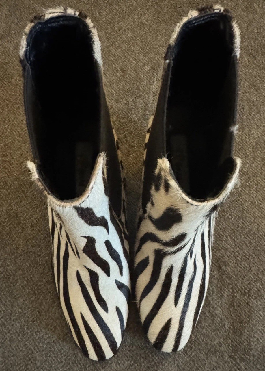 Y2K Soles Zebra Haircalf Chelsea Ankle Boots Women’s 7 Chunky Block Heel Vintage