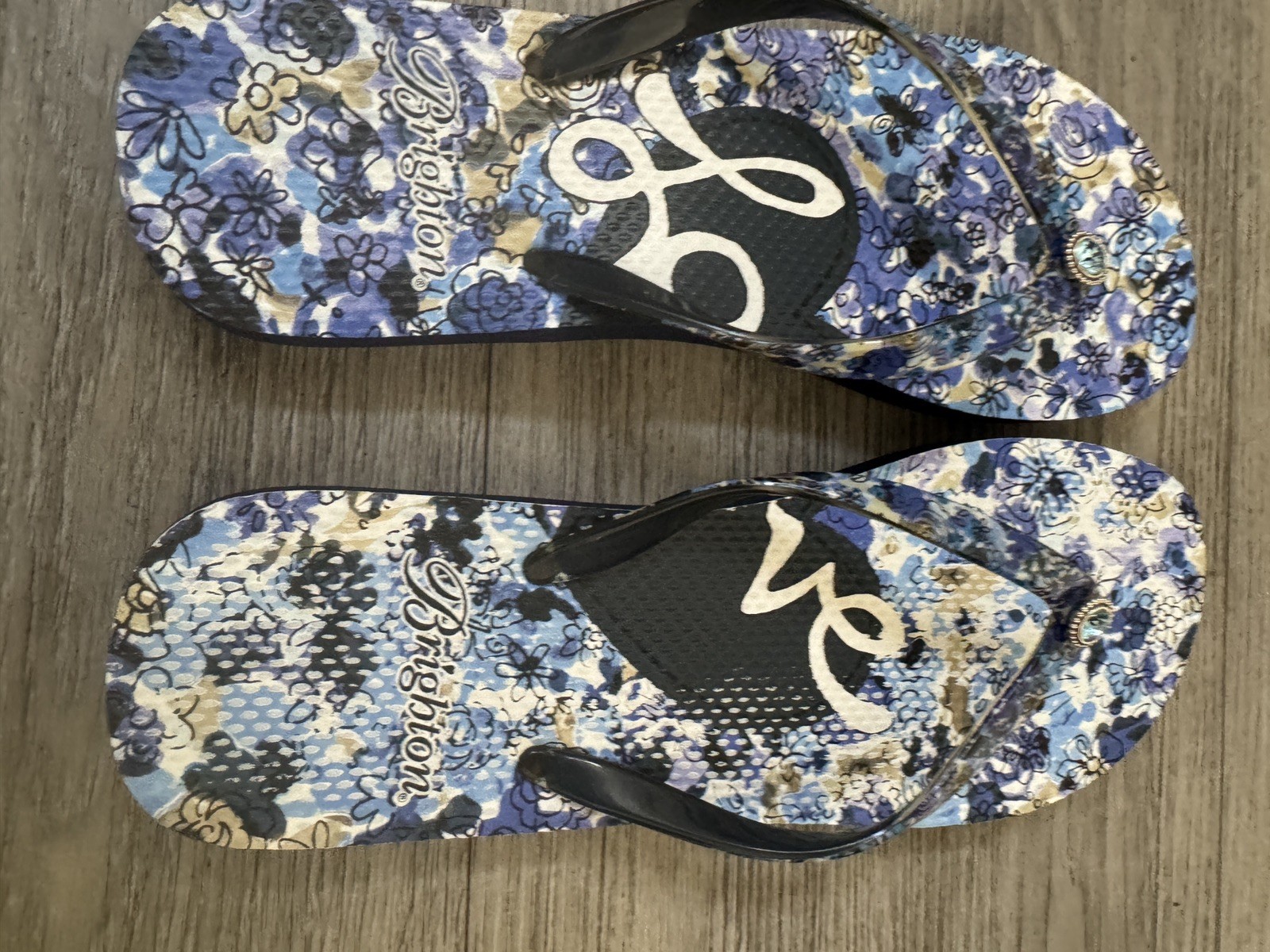 Brighton – Dahlia Flip Flops Size 8 Blue/white Love On Sole