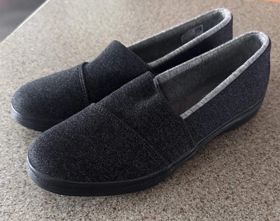 GRASSHOPPERS ORTHOLITE Comfort Slip-On Deep Gray Fabric Stitched Detail Size 6.5